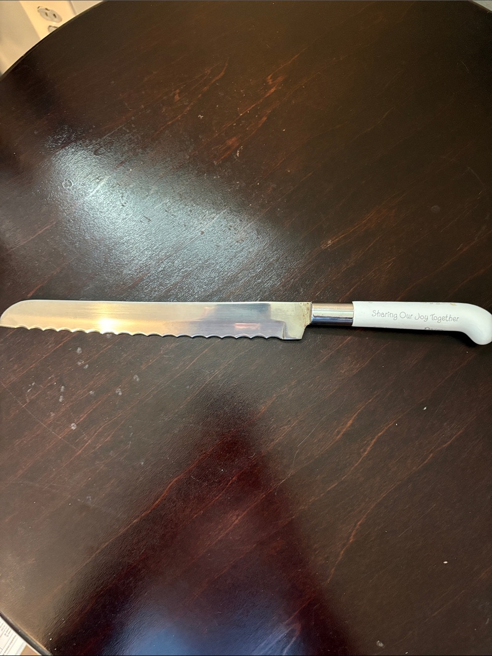 1986 Precious Moments White-Handled Serrated Wedding/Cake Knife